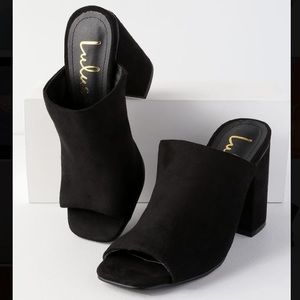 Lulus Raelynn Black Suede Peep-Toe Mules